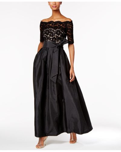 Vince Camuto Off-the-shoulder Lace Taffeta Gown - Black
