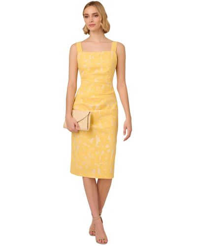 Adrianna Papell Hibiscus Jacquard Sheath Dress - Yellow