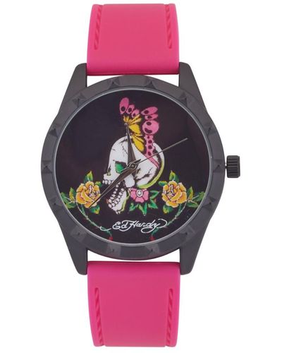 Ed Hardy Matte Silicone Strap Watch 40mm - Pink