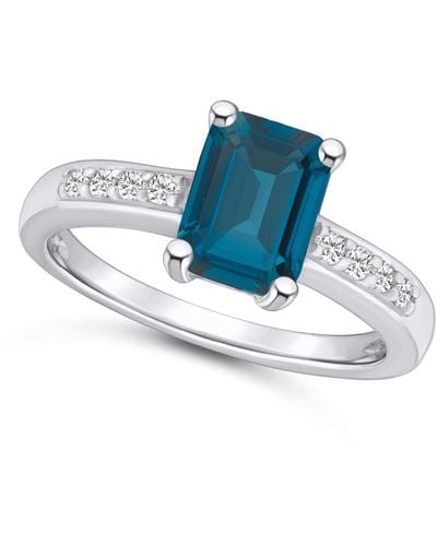 Macy's London Blue Topaz (2 Ct .t.w.) And Diamond (1/8 Ct .t.w.) Ring In 14k White Gold