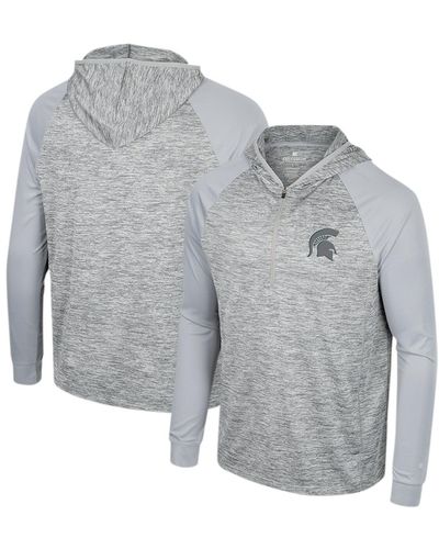 Colosseum Athletics Michigan State Spartans Cybernetic Raglan Quarter-zip Hooded Top - Gray