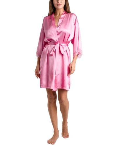 Linea Donatella Greer Solid Satin Wrap Robe - Pink