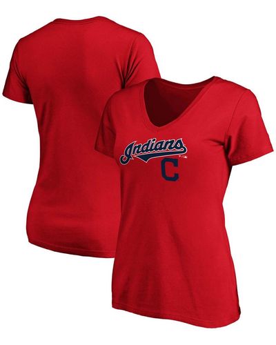 Fanatics Cleveland Indians Team Logo Lockup V-neck T-shirt - Red