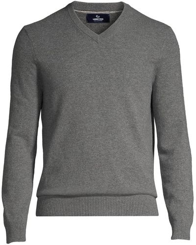 Lands' End Fine Gauge Cashmere V-neck Sweater - Gray