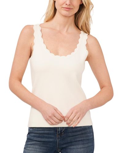 Cece Solid Scalloped Neck Knit Sweater Tank Top - White