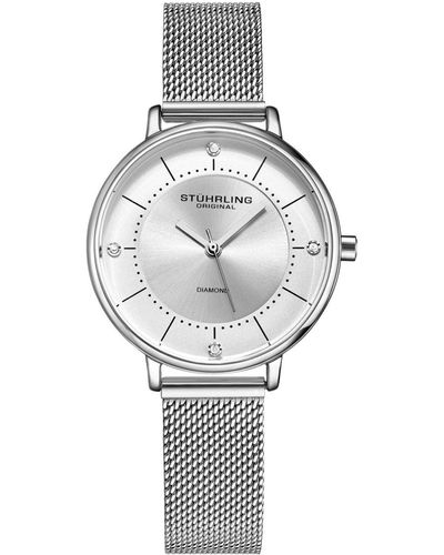 Stuhrling Tone Mesh Stainless Steel Bracelet Watch 34mm - White
