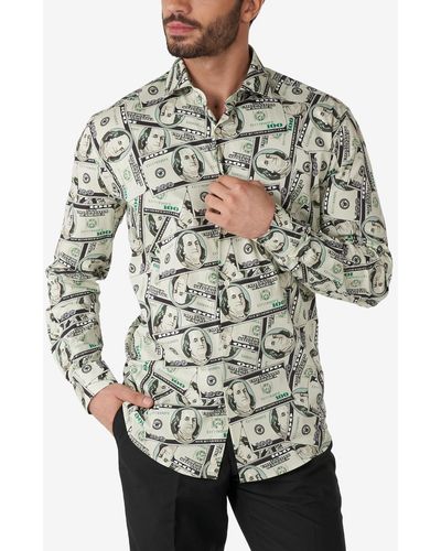 Opposuits Slim Fit Cashanova Money Print Dress Shirt - Gray