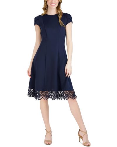 Donna Ricco Round-neck Sleeveless Fit & Flare Dress - Blue