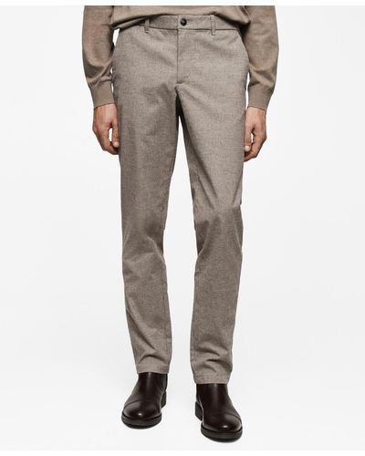 Mango Slim-fit Cotton Micro-houndstooth Slim-fit Pants - Natural