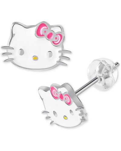 Giani Bernini Hello Kitty Enamel Stud Earrings In Sterling Silver, Created For Macy's - White