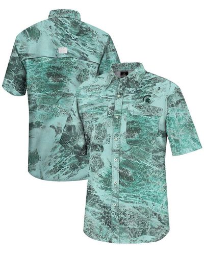 Colosseum Athletics Michigan State Spartans Real Tree Aspect Charter Full-button Fishing Shirt - Green