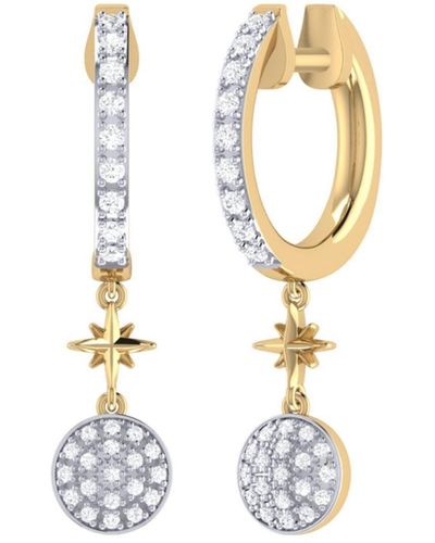 LuvMyJewelry Full Moon Star Design Sterling Silver Diamond Hoop Earring - White