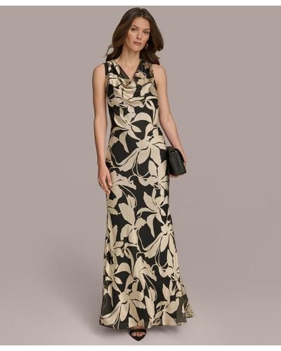 Donna Karan Floral-print Cowlneck Gown - Metallic