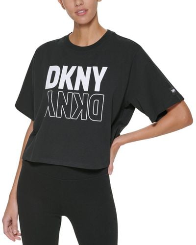 DKNY Sport Cotton Boxy Cropped Logo T-shirt - Black