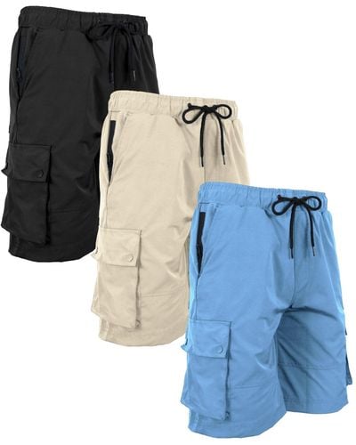 Galaxy By Harvic Moisture Wicking Performance Quick Dry Cargo Shorts-3 Pack - Blue