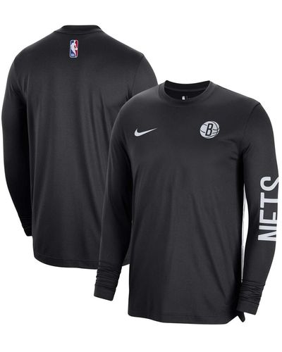 Nike And Brooklyn Nets 2023/24 Authentic Pregame Long Sleeve Shooting Shirt - Black
