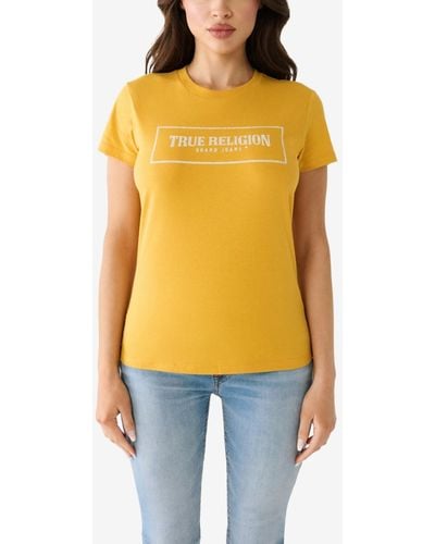 True Religion Short Sleeve Crystal Box Arch Logo T-shirt - Yellow