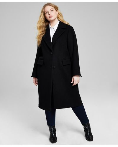 Michael Kors Plus Size Single-breasted Coat, Created For Macy's - Black