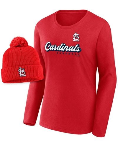 Fanatics St. Louis Cardinals Run The Bases Long Sleeve T-shirt And Cuffed Knit Hat - Red