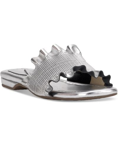 Jessica Simpson Camessa Square Toe Ruffle Slide Sandals - Metallic