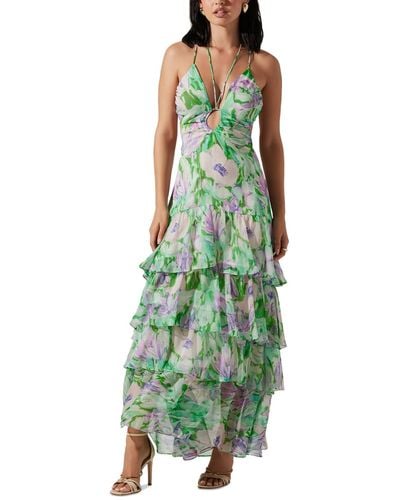 Astr Aneira Tiered Floral Maxi Dress - Green