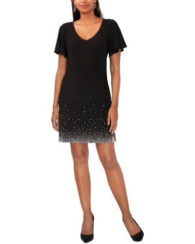 Msk Petite Embellished Flutter-sleeve Dress - Black
