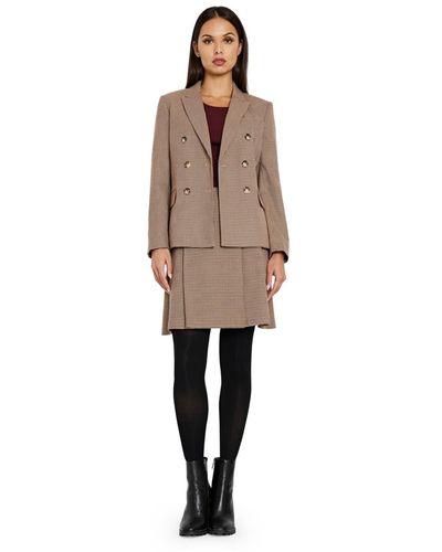 Tahari Houndstooth Double Breasted Blazer - Brown
