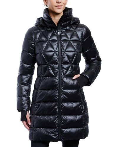 Anne Klein Hooded Packable Puffer Coat - Blue