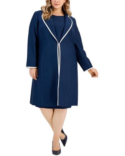 Le Suit Plus Size Jacquard Sheath Dress Suit - Blue
