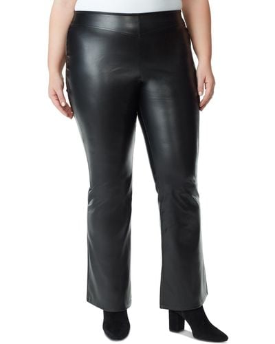 Jessica Simpson Trendy Plus Size Faux-leather Flare-leg Pants - Black