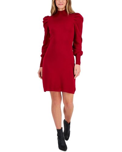 Taylor Puff-sleeve Mini Sweater Dress - Red