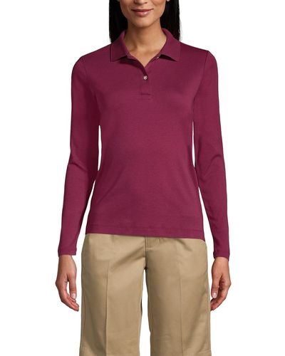 Lands' End School Uniform Long Sleeve Feminine Fit Interlock Polo Shirt - Purple