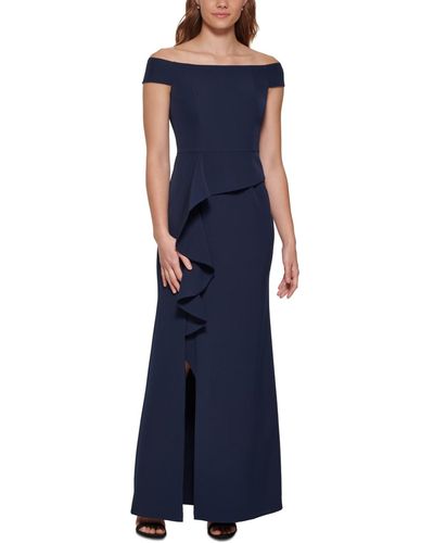 Vince Camuto Off-the-shoulder Draped Column Gown - Blue