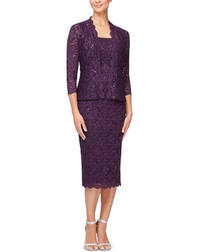 Sl Fashions 2-pc. Lace Jacket & Midi Dress Set - Purple