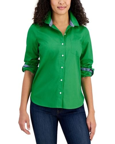 Tommy Hilfiger Solid Roll-tab Button-up Shirt - Green