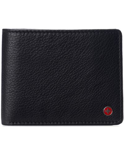 Alpine Swiss Genuine Leather Passcase Bifold Wallet Rfid Safe 2 Id Windows - Black