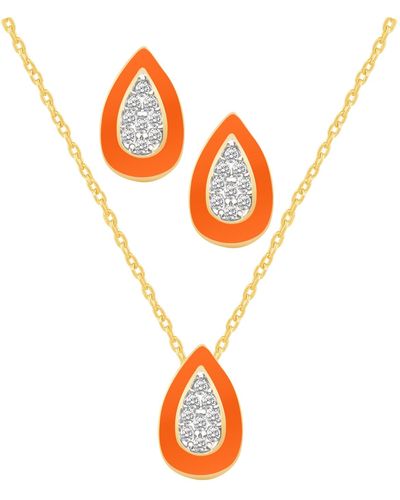 Macy's Crystal Enamel Necklace And Earring Set - Orange