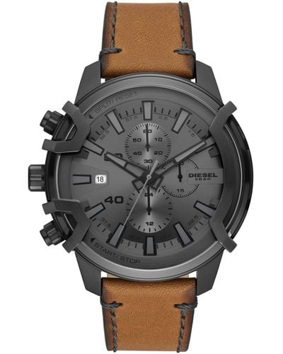 DIESEL Griffed Chronograph Leather Watch 48mm - Brown