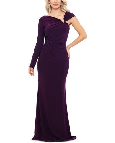 Betsy & Adam Asymmetric Ruched Jersey Gown - Purple
