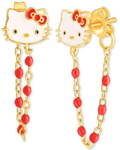 Macy's Enamel & Bead Chain Hello Kitty Front To Back Drop Earrings - White