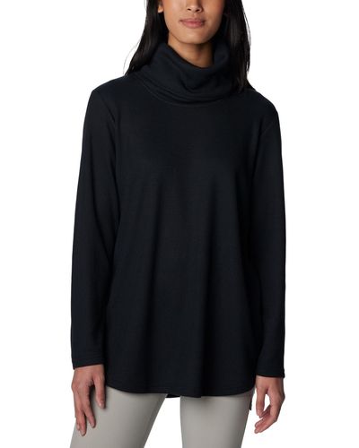 Columbia Holly Hideaway Waffle Cowl-neck Pullover Top - Black