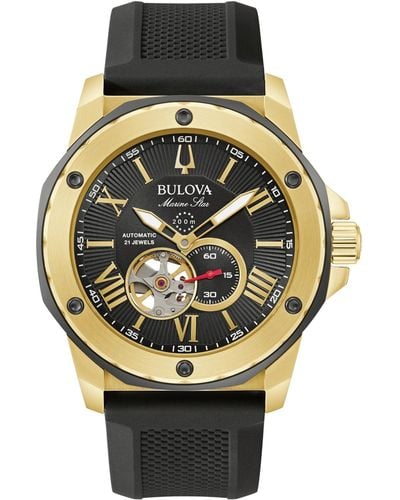 Bulova Automatic Marine Star Silicone Strap Watch 45mm - Black