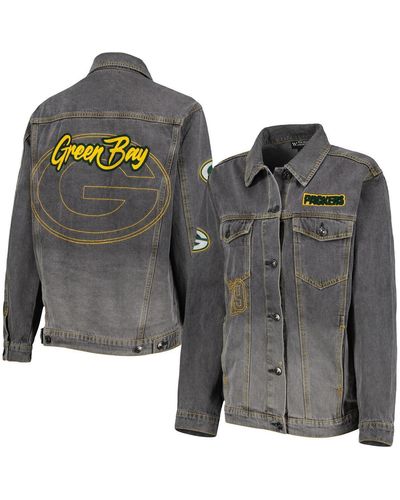 The Wild Collective Green Bay Packers Faded Button-up Jacket - Gray
