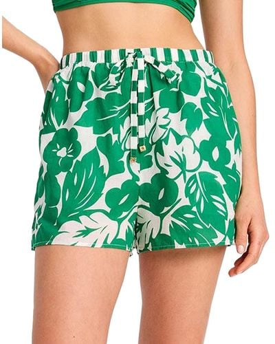 Kate Spade Printed High Rise Cotton Drawstring Shorts - Green