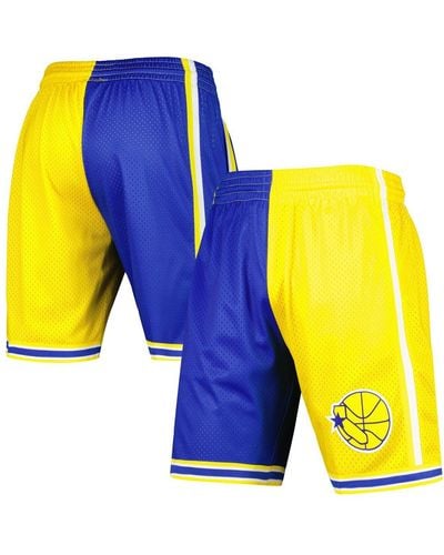 Mitchell & Ness Royal And Gold Golden State Warriors Hardwood Classics 1995 Split Swingman Shorts - Yellow