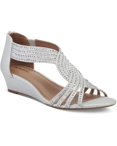 Style & Co. Ginifur Embellished Satin Strappy Wedge Sandals - White