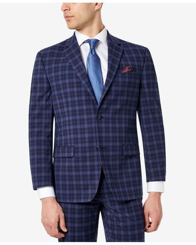 Sean John Classic-fit Plaid Suit Jacket - Blue