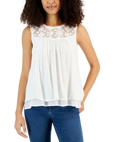 Style & Co. Sleeveless Embroidered Lace Top - White