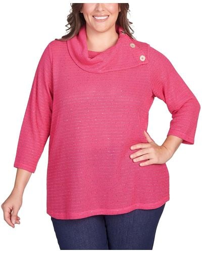 Ruby Rd. Plus Size Soft Sequin Cowl Neck Top - Pink