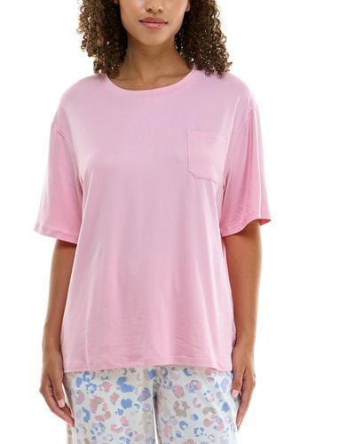 Roudelain Round-neck Dolman-sleeve Pajama Shirt - Pink